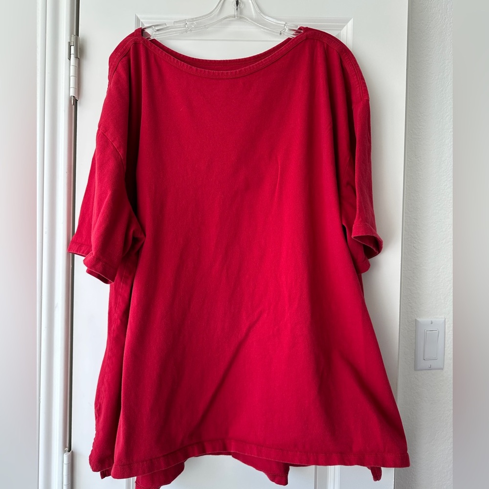 Woman Within Womens Red Scoop Neck Short Sleeve Tee Soft Casual Basic
